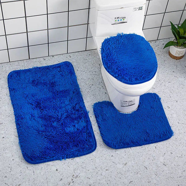 Bath Mat Set Royal Blue Bathroom Silk Tie Dye Non Slip Rug Toilet Lid Cover Bath Mats Rugs & Toilet Covers