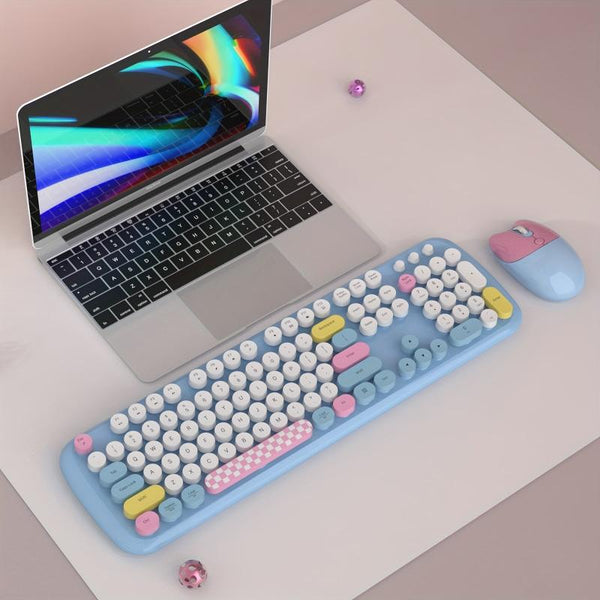 Bluetooth Keyboard Mouse Combo Set Retro Design Wireless Soft Touch Keys Keyboards & Keypads