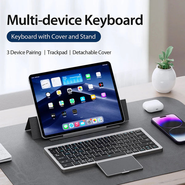 Bluetooth Keyboard Silver Mini Foldable Wireless Keys With Touchpad For Computers Keyboards & Keypads