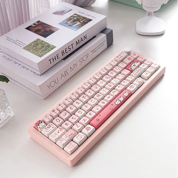 Keycap Keyboard Pink 66 Keys Cat Theme Mechanical Sublimation Switch Clicks Keyboards & Keypads