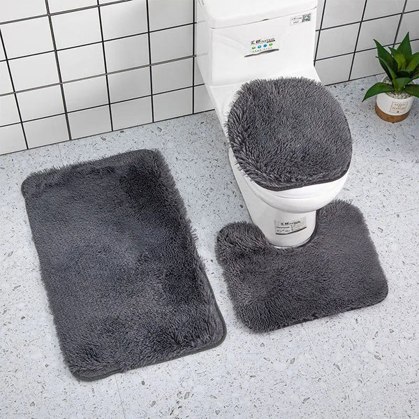 Bath Mat Set Dark Gray Bathroom Silk Tie Dye Non Slip Rug Toilet Lid Cover Bath Mats Rugs & Toilet Covers