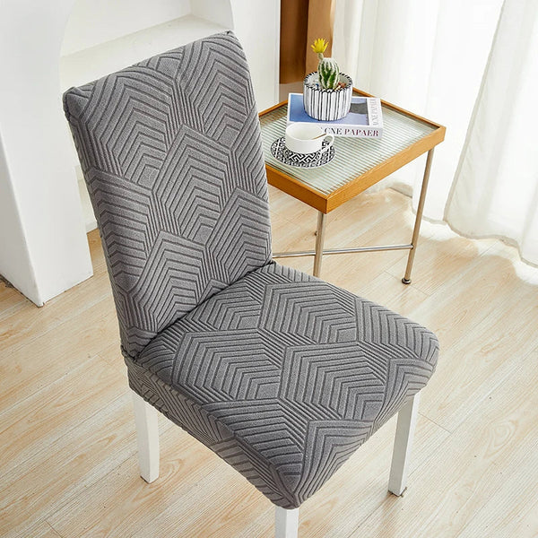 Chair Cover Dark Grey Geometric Lines Design Elastic Material For Dining Room Chair Covers