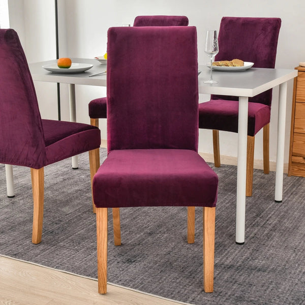 Purple Velvet Plush Stretch Slipcover Elastic Spandex Chair Cover For Dining Room Kitchen Wedding Banquet Hotel Slipcovers