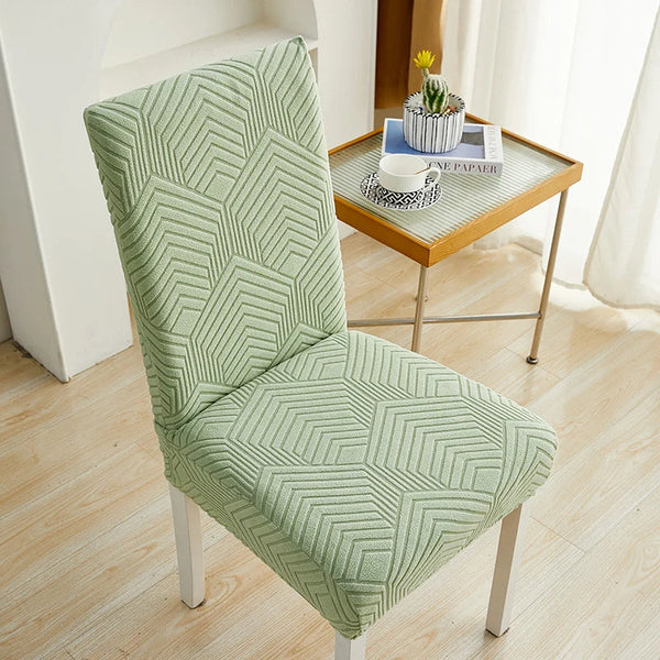 Chair Cover Light Green Geometric Lines Design Elastic Material For Dining Room Chair Covers