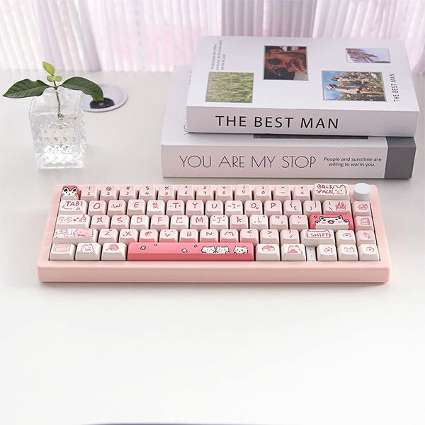 Keycap Keyboard Pink 66 Keys Cat Theme Mechanical Sublimation Switch Clicks Keyboards & Keypads