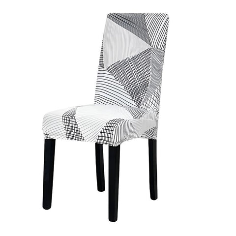 Chair Cover White Linear Design Anti Dirt Elastic Material For Dining Room Kitchen Slipcovers