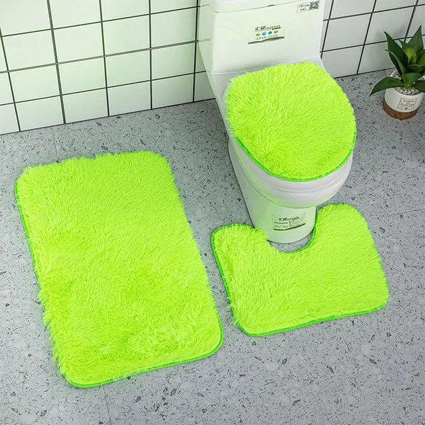 Bath Mat Set 3Pc Green Soft Non Slip Tie Dye Bathroom Rugs Toilet Lid Cover Bath Mats Rugs & Toilet Covers