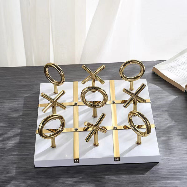 Gold White Metal Xo Board Tabletop Decor Sculptures Figurines Sculptures & Figurines
