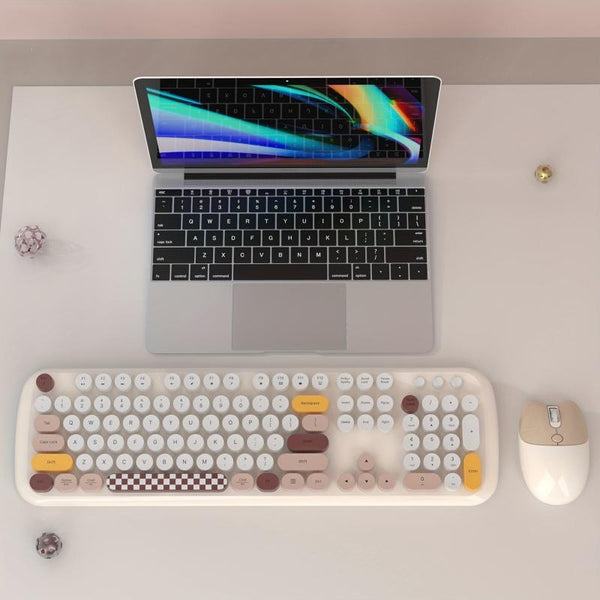 Bluetooth Keyboard Mouse Combo Set Wireless Retro Design For Computers Tablets Keyboards & Keypads