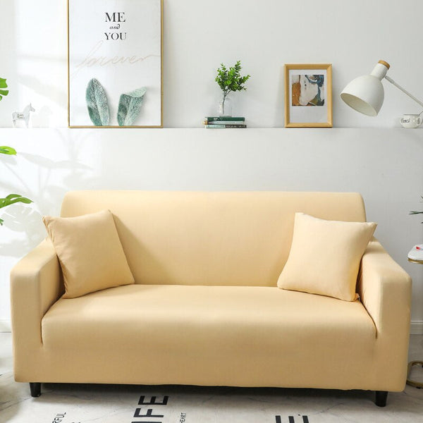 3 Seater Sofa Cover Plain Beige Elastic Stretchable Slipcover For Living Room Slipcovers