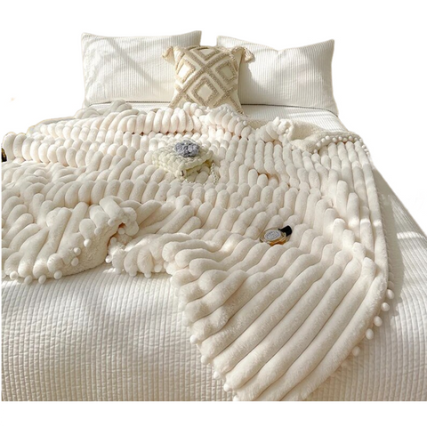 Blanket Cream White Tuscan Faux Fur Autumn Winter Warm Wool Weighted 200X230cm Blankets