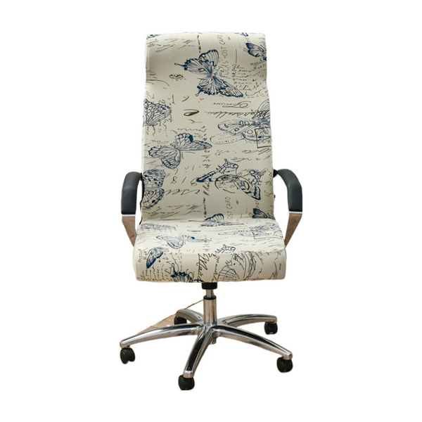 Office Chair Cover White Blue Butterfly Design Medium Non Slip Rotating Seat Case Universal Armrest Protector For Business Use Chair Covers