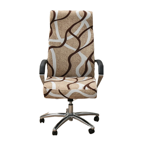 Office Chair Cover Brown Wave Line Medium Non Slip Rotating Seat Case Universal Armrest Protector Chair Covers