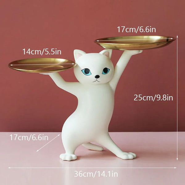 Home Figurine White Cat Tray Figurines For Interior Entrance Key Desktop Storage Sculptures & Figurines