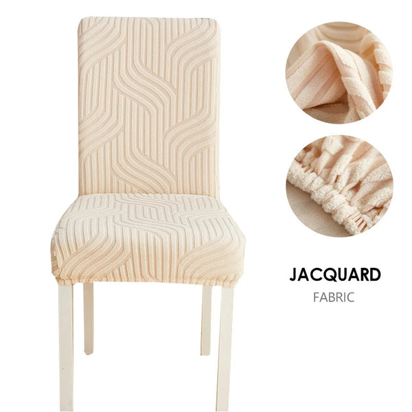 Chair Cover Beige Linear Design Anti Dirt Elastic Material For Dining Room Kitchen Slipcovers
