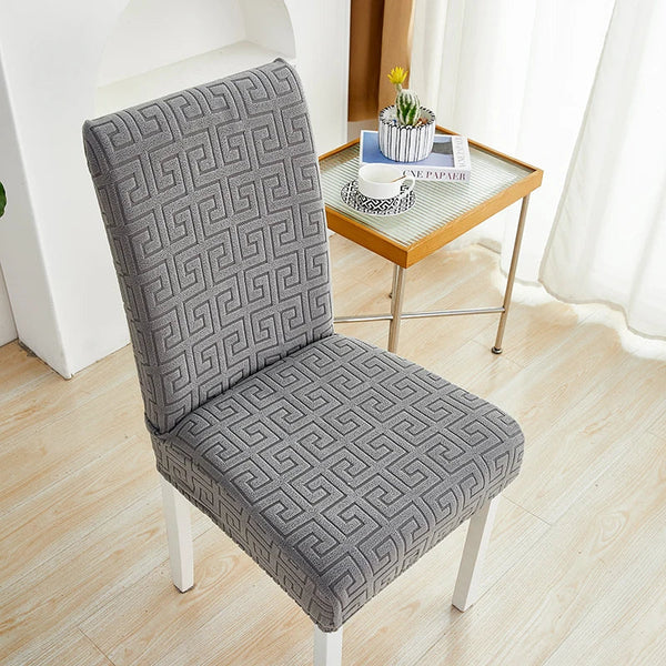 Chair Cover Dark Grey Square Geometric Design Elastic Material For Slipcovers
