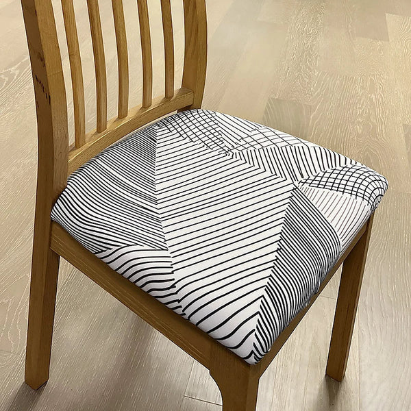 Chair Cover White Simple Linear Pattern Design Stretch Seat For Dinning Kitchen Slipcovers