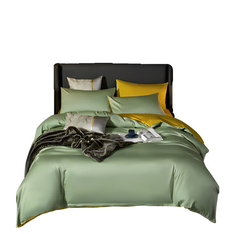 Duvet Comforter Set Full Green Yellow Egyptian Cotton Thick Blanket Bedspread 4 Pcs Double Bed Comforters