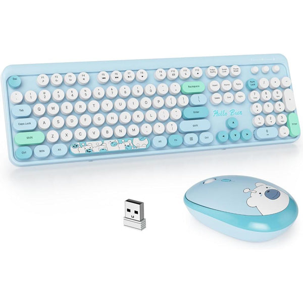 Bluetooth Keyboard Mouse Combo Set Full Size Compatible Soft Touch Keys Keyboards & Keypads