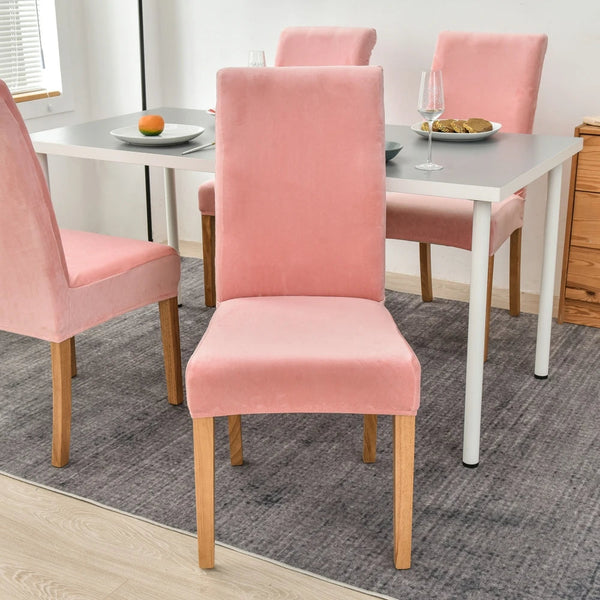 Pink Velvet Plush Stretch Slipcover Elastic Spandex Chair Cover For Dining Room Kitchen Wedding Banquet Hotel Slipcovers