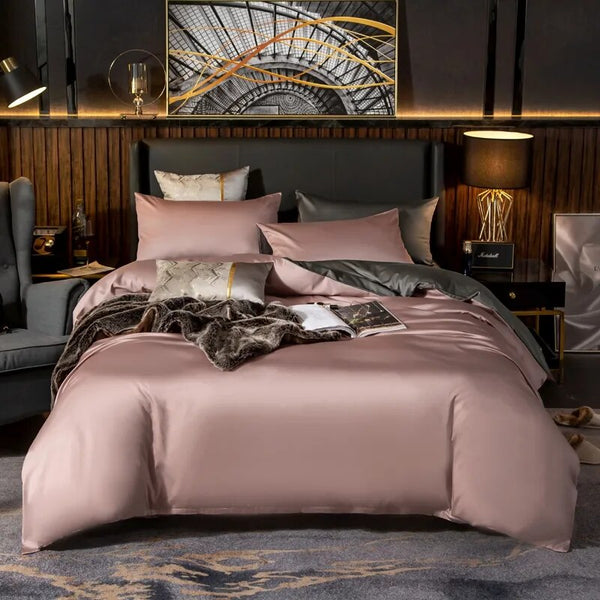Bed Sheet Pink Deep Grey Ultra Soft Luxury Egyptian Cotton Cover Double Size Set Sheets