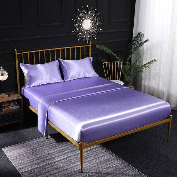 Fitted Sheet Queen Size Light Purple Luxury Silky Set With Pillow Cases Sheets