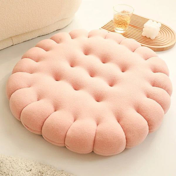 Plush Pillow Light Brown Round Biscuit Shape Stuffed Soft Cushion For Decor Cushions & Decorative Pillows