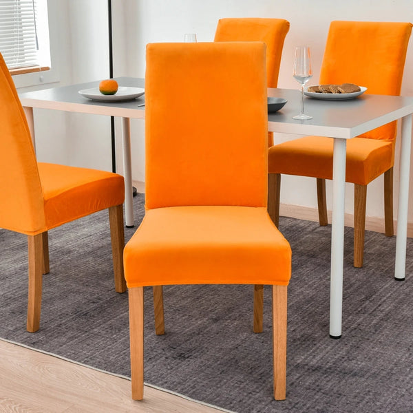 Orange Velvet Plush Stretch Slipcover Elastic Spandex Chair Cover For Dining Room Kitchen Wedding Banquet Hotel Slipcovers