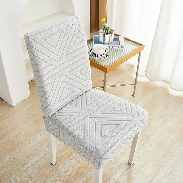 Chair Cover Light Grey Triangular Design Elastic Material For Dining Room Kitchen Chair Covers