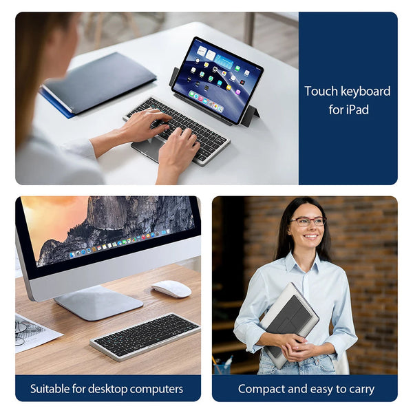 Bluetooth Keyboard Silver Mini Foldable Wireless Keys With Touchpad For Computers Keyboards & Keypads