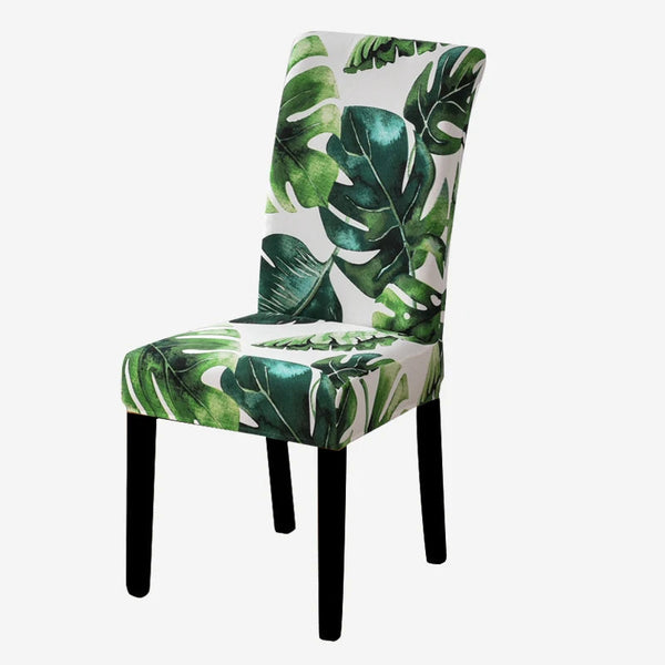 Chair Cover Green Big Leaves Design Anti Dirt Elastic Material For Slipcovers