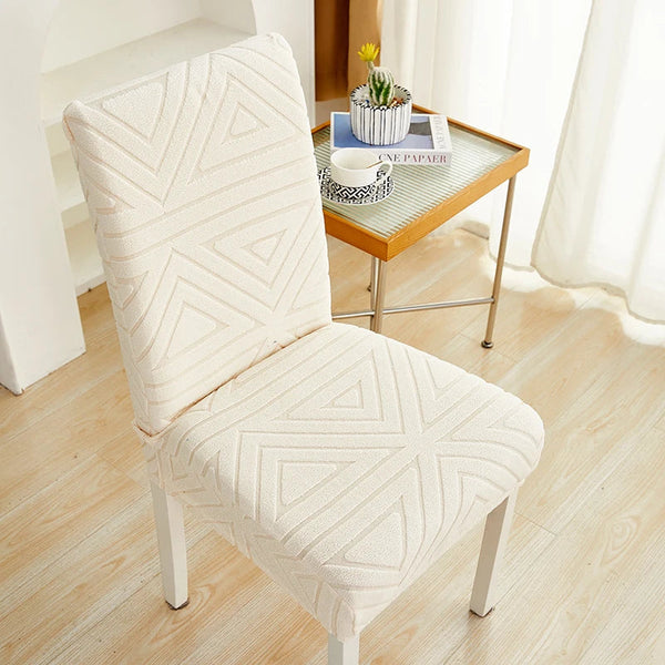 Beige Triangular Design Chair Cover With Elastic Material For Dining Room Slipcovers