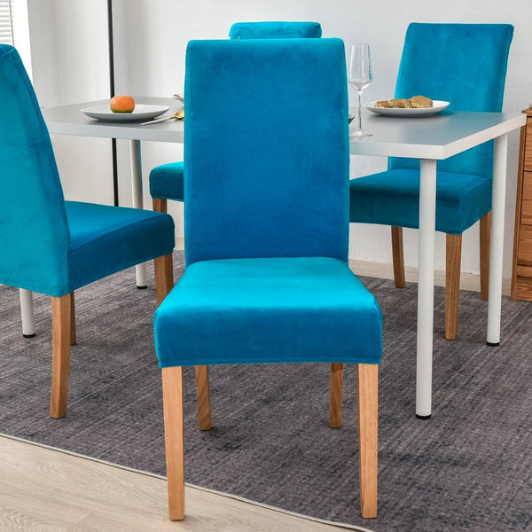 Blue Velvet Plush Stretch Slipcover Elastic Spandex Chair Cover For Dining Room Kitchen Wedding Banquet Hotel Slipcovers