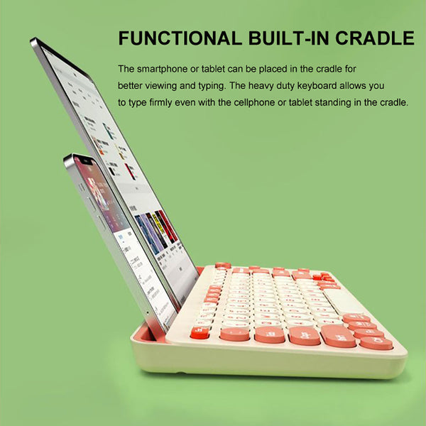 Bluetooth Keyboard Pink Mult Device Wireless Rechargeable Holder Keyboards & Keypads