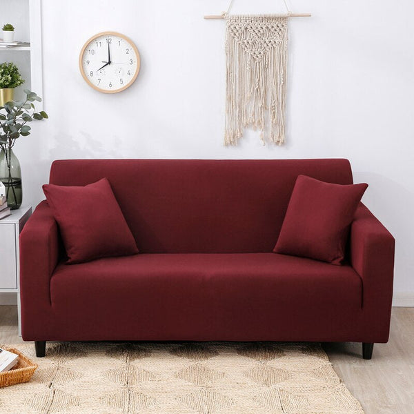 2 Seater Sofa Cover Wine Red Elastic Stretchable Slipcover For Living Room Slipcovers