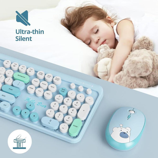 Bluetooth Keyboard Mouse Combo Set Full Size Compatible Soft Touch Keys Keyboards & Keypads