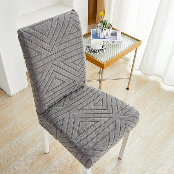 Chair Cover Dark Grey Triangular Design Elastic Material For Dining Room Slipcovers
