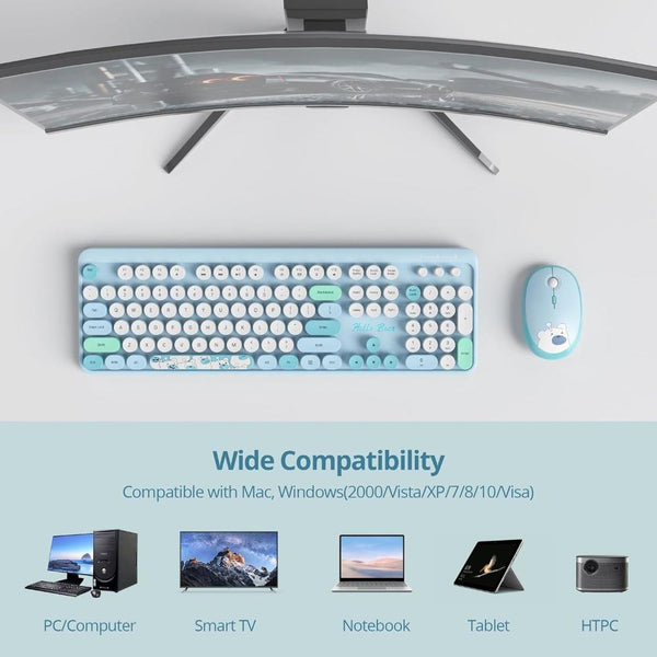 Bluetooth Keyboard Mouse Combo Set Full Size Compatible Soft Touch Keys Keyboards & Keypads