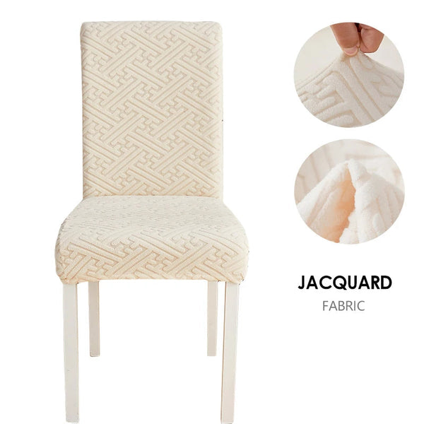 Chair Cover Beige Puzzle Design Anti Dirt Elastic Material For Dining Room Kitchen Slipcovers