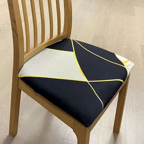 Chair Cover Black White Gold Linear Design Stretch Seat For Dining Slipcovers