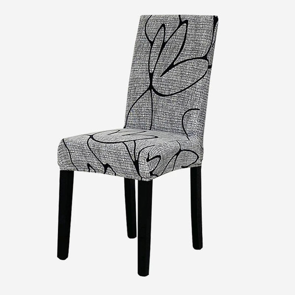 Chair Cover Grey Simple Floral Design Anti Dirt Elastic Material Dining Room Kitchen Slipcovers