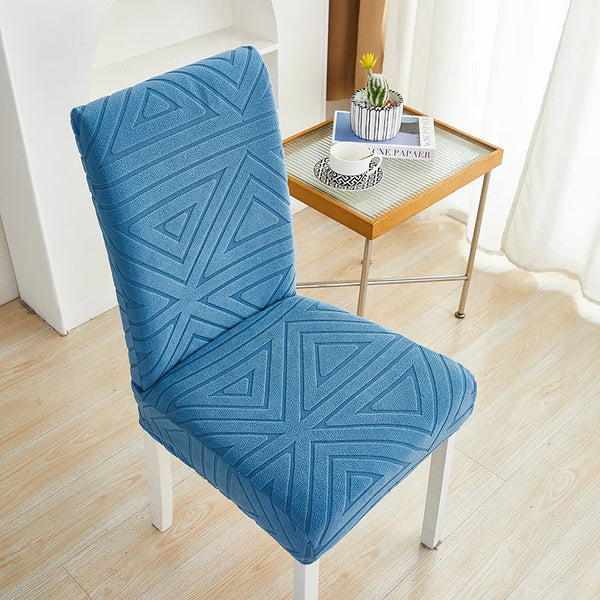 Chair Cover Blue Triangular Design Elastic Material For Dining Room Kitchen Slipcovers