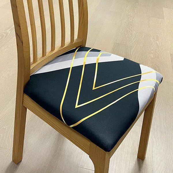 Chair Cover Black White Gold Triangular Design Stretch Seat For Dinning Kitchen Slipcovers