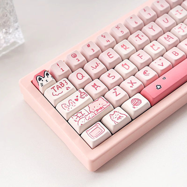 Keycap Keyboard Pink 66 Keys Cat Theme Mechanical Sublimation Switch Clicks Keyboards & Keypads