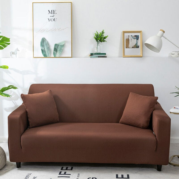 2 Seater Sofa Cover Plain Light Coffee Elastic Stretchable Slipcover For Living Room Slipcovers