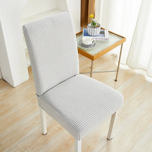 Chair Cover Light Grey Micro Knitted Design Elastic Material For Dining Room Kitchen Slipcovers