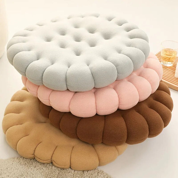 Plush Pillow Light Brown Round Biscuit Shape Stuffed Soft Cushion For Decor Cushions & Decorative Pillows
