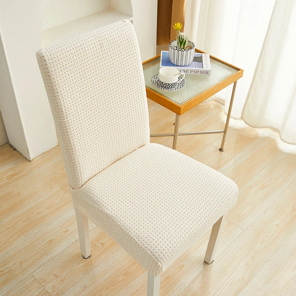 Chair Cover Beige Micro Knitted Design Elastic Material For Dining Room Slipcovers