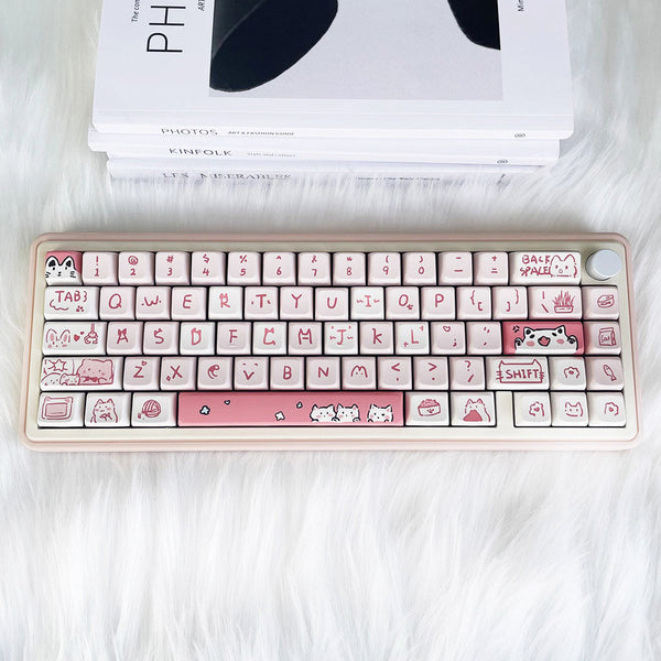 Keycap Keyboard Pink 66 Keys Cat Theme Mechanical Sublimation Switch Clicks Keyboards & Keypads