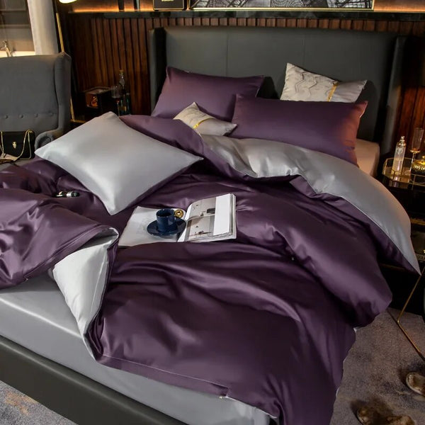 Bed Sheet Purple Light Grey Ultra Soft Egyptian Cotton Cover Queen Size Set Sheets